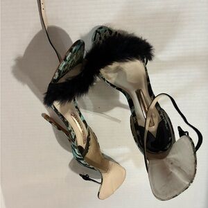 Sophia Webster Black and Green Heels with Fur Detail